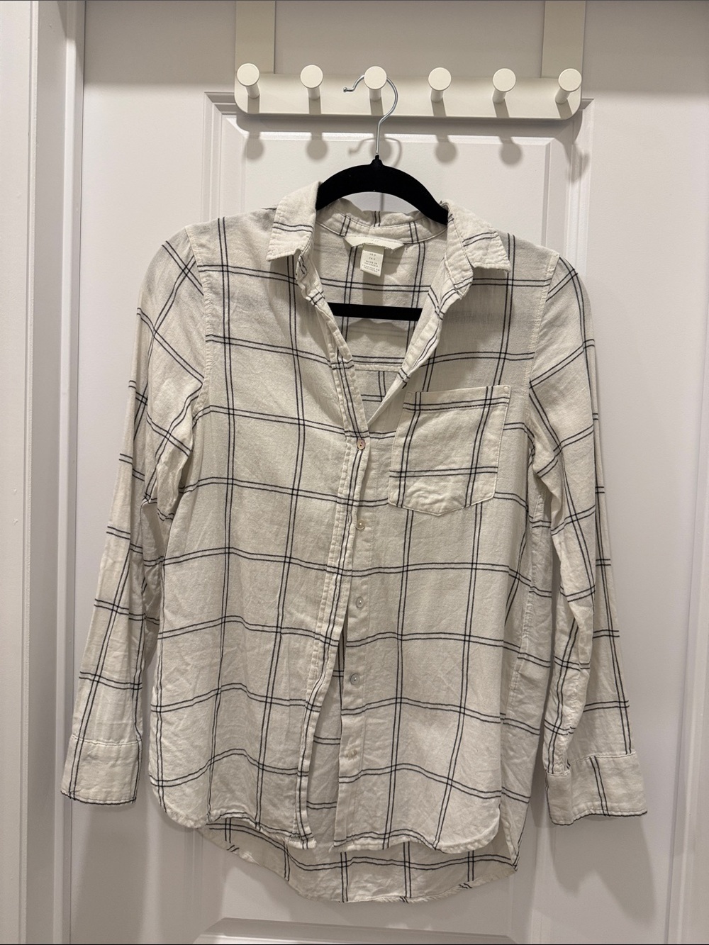 H&M Cream Plaid Button-Down Shirt